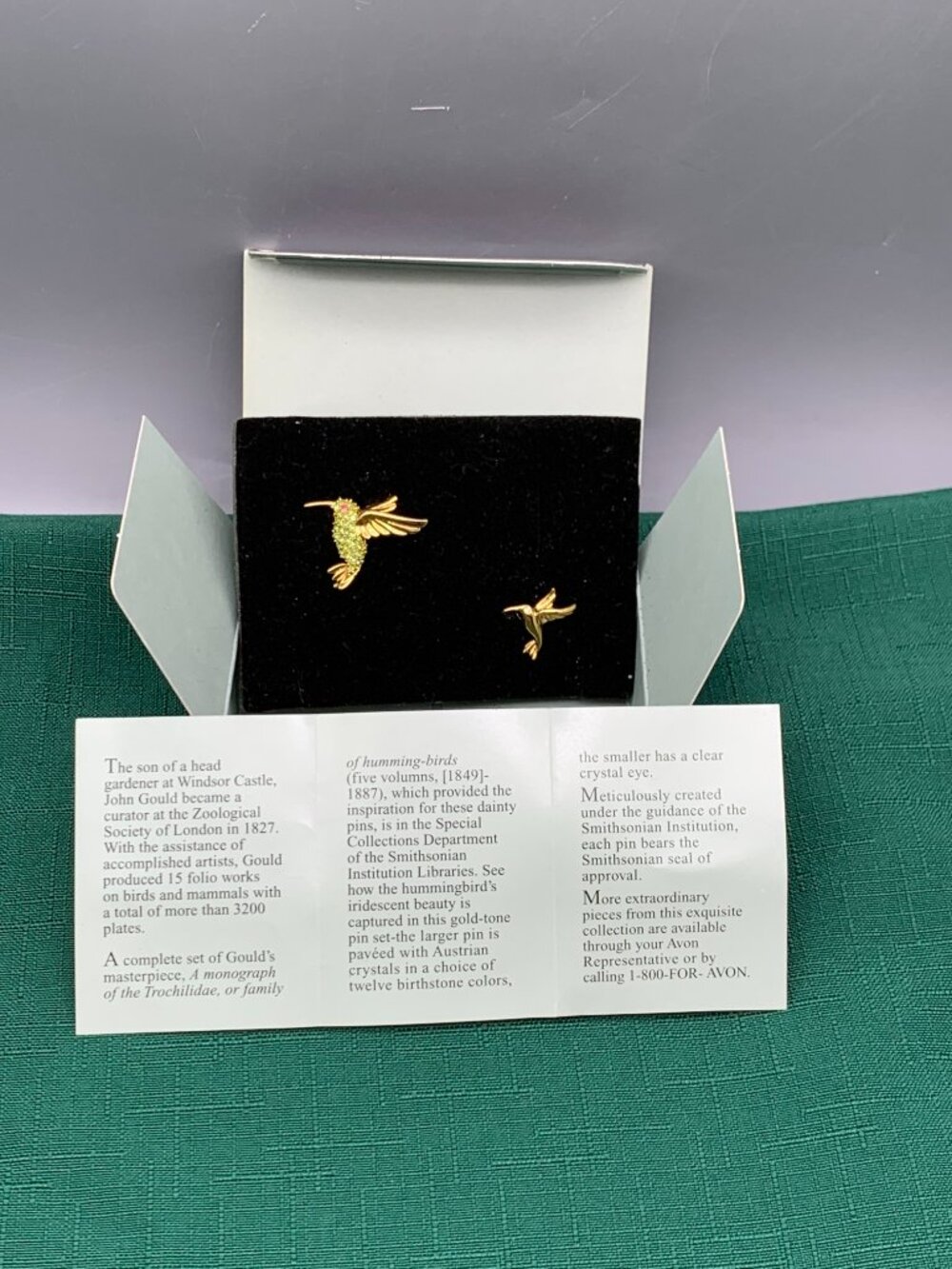 Vintage Avon Hummingbirds August Birthstone Pins (Smithsonian Inst. Collection)